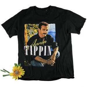 Vintage Aaron Tippin T-shirt Size Large Black Concert Distressed Single stitch